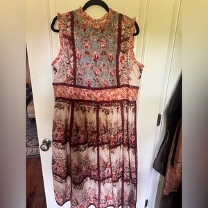 Sundance Floral Patchwork Midi Dress - Cream, Burgundy & Dusty Blue
